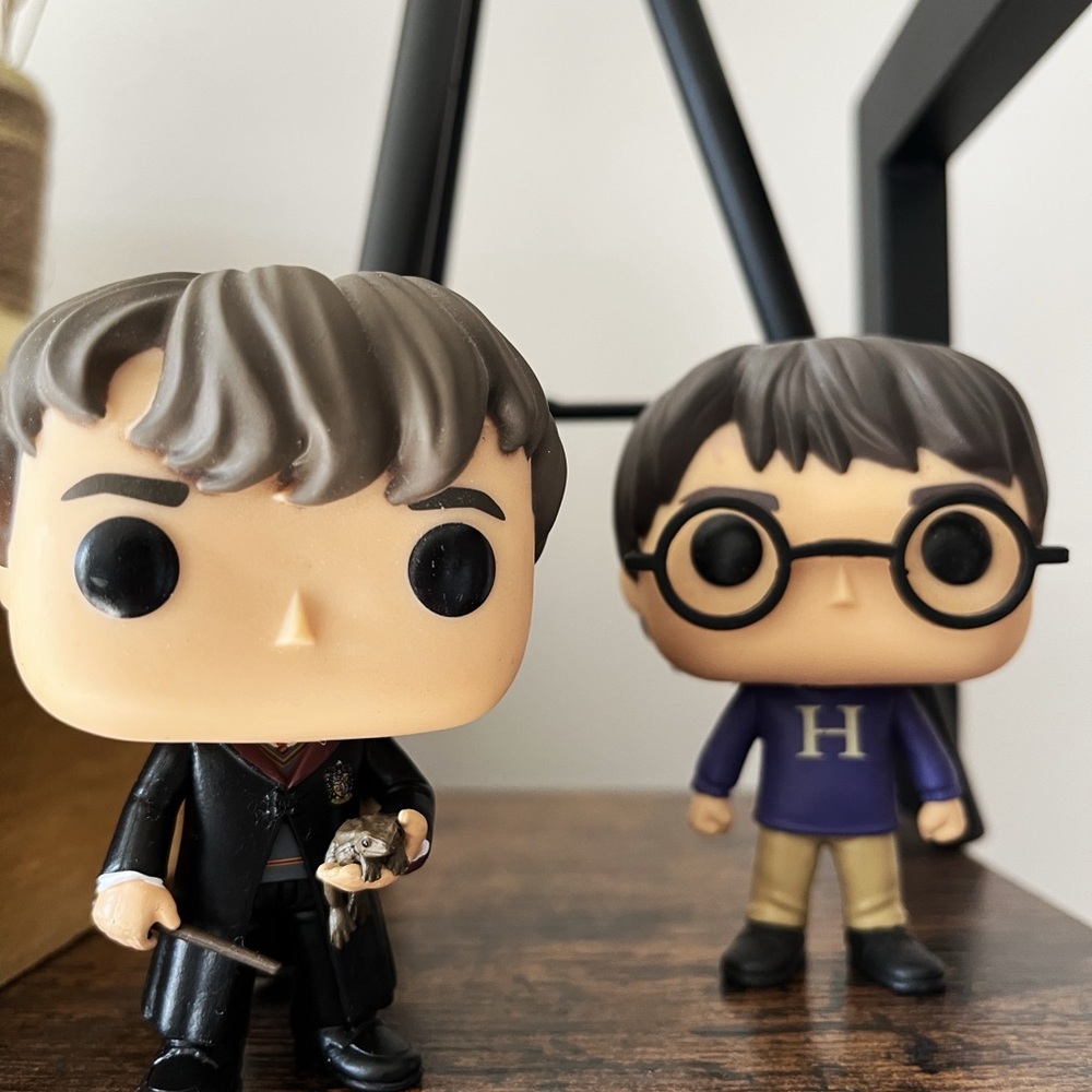 Neville Longbottom and Harry Potter Funko Pops.